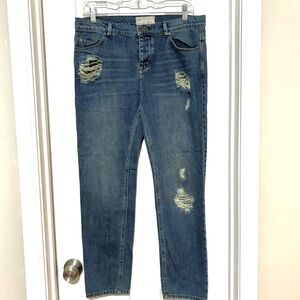 Free people distressed ripped Straight leg denim jeans
